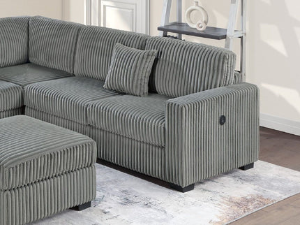 Upholstered L - Shaped 4 Piece Sectional Set With USB, Cocktail Ottoman