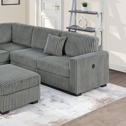 Upholstered L - Shaped 4 Piece Sectional Set With USB, Cocktail Ottoman
