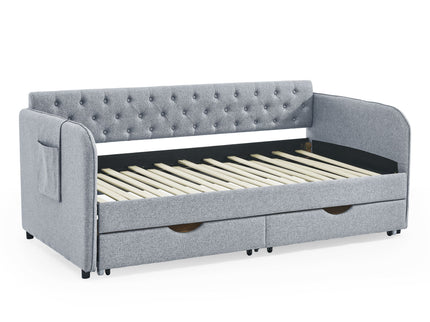 Daybed With Trundle And Storage Drawers, Flat Arms With Pocket