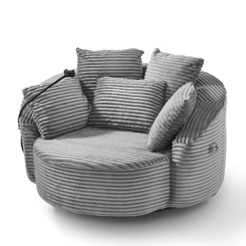 Swivel Accent Barrel Chair With Adjustable Phone Holder, 5 Pillows For Living Room