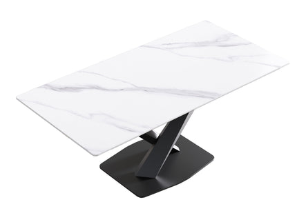 Modern Artificial Stone Straight Edge Metal X Leg Dining Table, 6 People