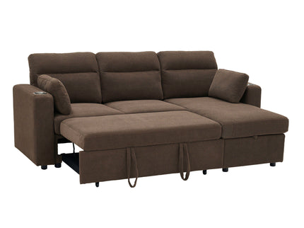 Convertible L - Shaped Sectional Sofa Bed With Storage Chaise, Cup Holders