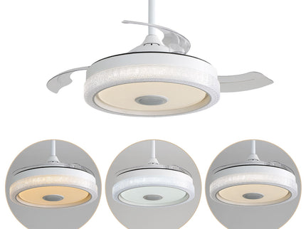 Invisible Ceiling Fan With Remote Control And 36W LED Light, 120V DC Motor, 3 Blades - White
