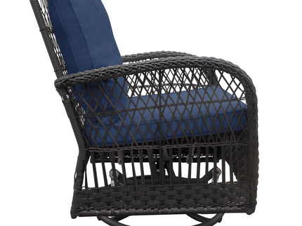 3 Pieces Conversation Set, Outdoor Wicker Rocker Swivel Patio Bistro Set, Rocking Chair With Glass Top Side Table