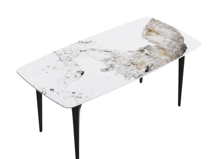 70.87" Modern Artificial Stone Pandora White Curved Black Metal Leg Dining Table - Antique White