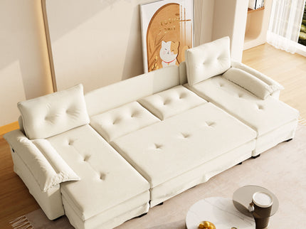 U-Shaped Sleeper Sofa With Pull Out Bed, Removable Armrests & USB Ports For Living Room