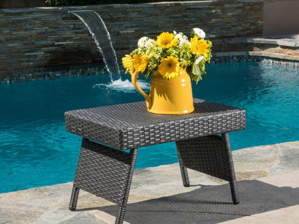 Outdoor Wicker Table With Rectangular Tabletop - Gray