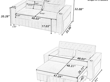 Pull-Out Sofa Bed Convertible Couch With Adjustable Backrest For Living Room