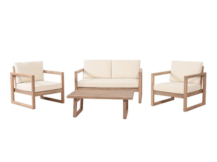 4 Pieces Acacia Wood Patio Furniture Set, Outdoor Furniture With Coffee Table, Patio Conversation Set Deep Seating With Soft Cushion, Porch Chairs For Backyard Porch Balcony - Brown Wash / Beige
