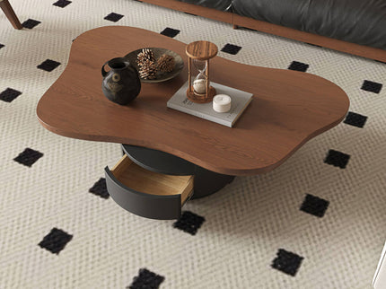 Cloud Coffee Table With 2 Drawers & Multi Layer Storage - Dark Walnut / Matt Black