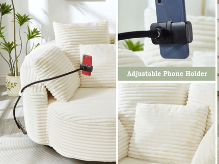 Swivel Accent Barrel Chair With Adjustable Phone Holder, 5 Pillows For Living Room