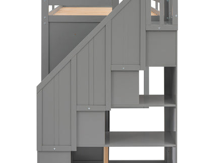 Loft Bed With 3 Shelves, 2 Wardrobes, 2 Drawers, Ladder Storage