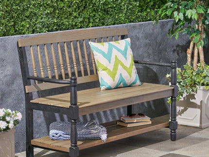Slatted Bench With Built In Shelf
