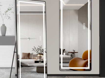 Full-Length Vertical Mirror With LED Light, Dimming Wall Mirror With Frame