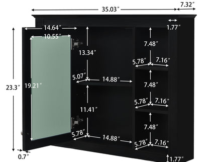 Wall Mounted Medicine Cabinet With Mirror, Storage Cabinet Featuring 6 Open Shelves And Adjustable Interior