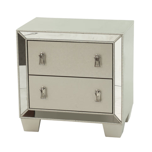 Nightstand With 2 Drawers And Mirror Accent - Silver