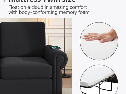 Pull Out Sofa Bed Loveseat Sleeper With Twin Size Memory Mattress With Two USB Ports For Living Room Spaces