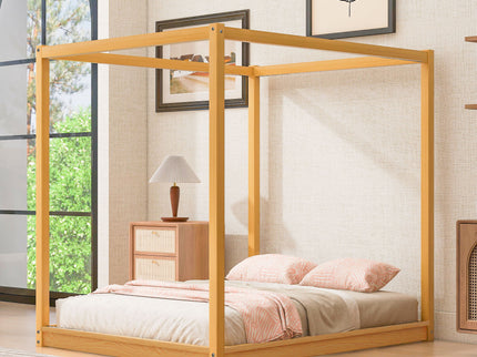 Wood Canopy Platform Bed With Support Legs And Airflow Slats
