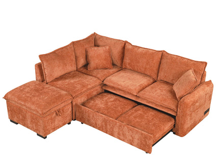 Convertible Sofa Bed Sectional Sofa Sleeper L-Shaped Sofa With A Storage Ottoman, Two Pillows, Two Power Sockets And Two USB Ports For Living Room