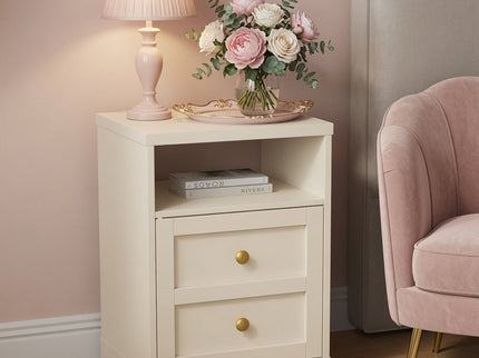 Nightstand With Door & Shelf, 2 Drawer Side Table