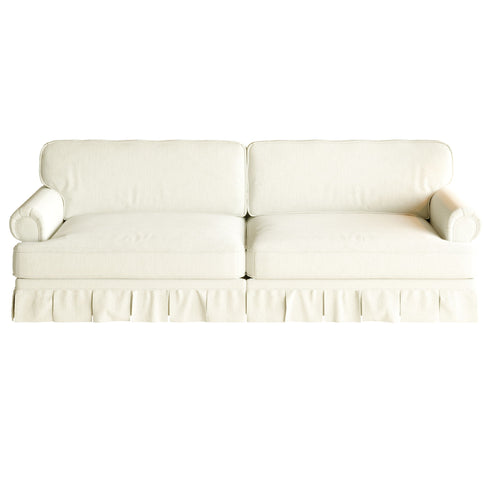 Luxuriously Comfortable Cloud Couch Sofa With Elegant Rolled Arms & Pleated Skirt Design