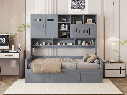 Daybed With All-In-One Cabinet And Shelf