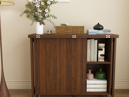 3 In 1 Foldable Side Table With 4 Storage Shelves