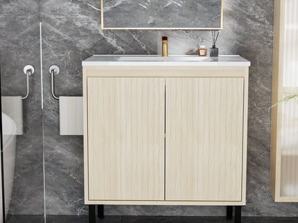 Bathroom Vanity With Ceramic Sink, Floor-Standing Design, Soft-Closing Drawers