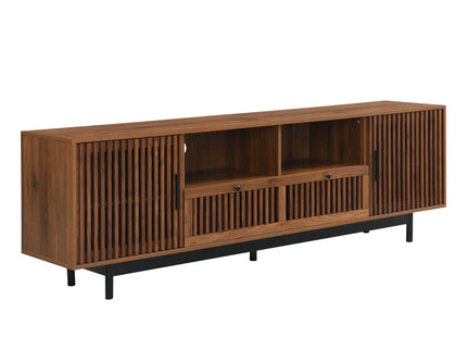 TV Stand, Entertainment Center With Slatted Doors, Cable Management, Soft Closing Hinges - Walnut