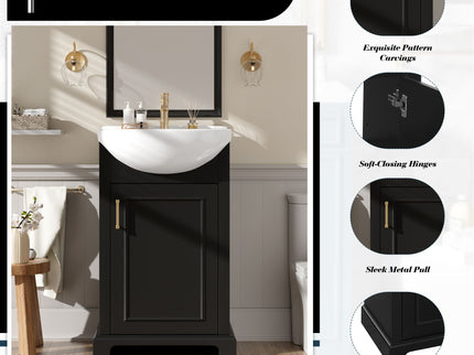20" Bathroom Vanity With Bulged Sink, Freestanding Single Vanity Set, Soft Close Door
