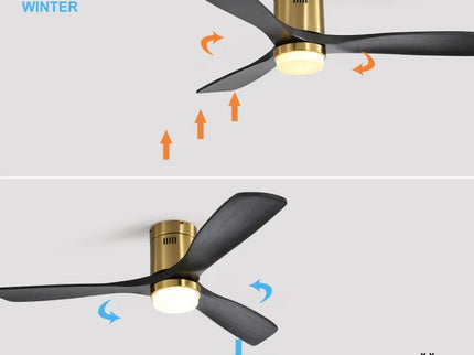 Flush Mount Ceiling Fan With 3 Solid Wood Blades Remote Control Reversible DC Motor For Living Room - Gold