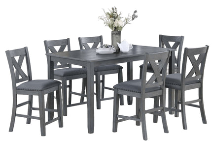 7 Piece Dining Room Furniture, Counter Height Table And 6 Chairs Set - Gray