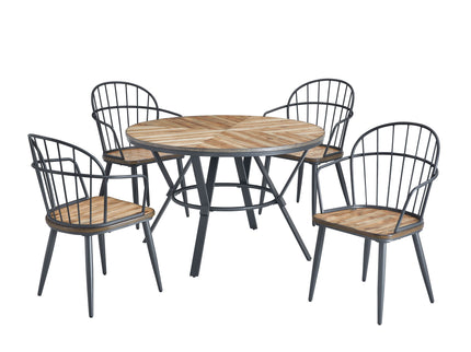 Contemporary Indoor Dining Set With Metal Legs, Birch, And Metal - Black / Natural