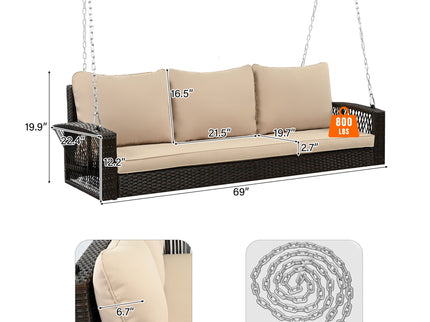 3 Person Large Patio Swing Bench With Cushions For Backyard