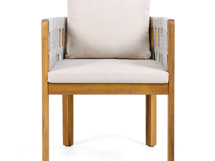 7 Piece Outdoor Dining Set With Table And Chairs - Beige / Teak / White