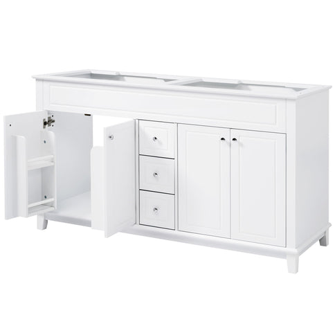 Bathroom Vanity Cabinet Only, 3 Drawers & 4 Doors With Double Layer Shelves - White