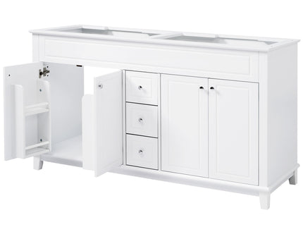 Bathroom Vanity Cabinet Only, 3 Drawers & 4 Doors & Double Layer Shelves - White