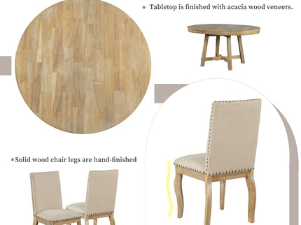Round Extendable Dining Table Set With 4 Upholstered Chairs