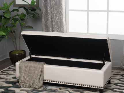 Upholstered Storage Ottoman With Nailhead Trim - Beige