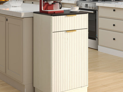 Tilt Out Trash Can Cabinet With Wave Textured Drawer & Pull Out Bin