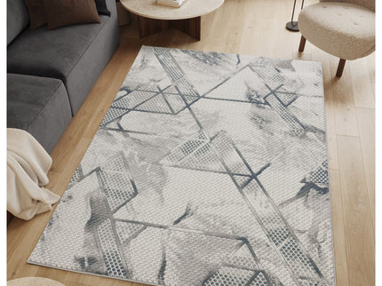 Geometrix - 5'3" X 7'3" Area Rug & Geometric, 3D Effect - Ivory / Gray