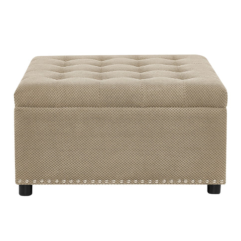 Square Tufted Storage Ottoman With Nailhead Trim