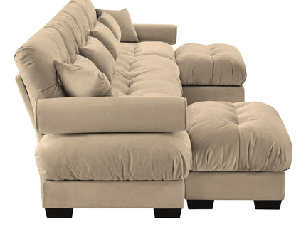 Modern Sectional Sofa With Ottoman, Round Bolster Armrests, Waist And Throw Pillows