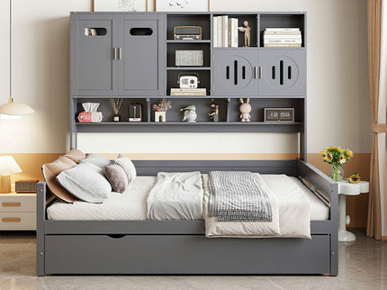 Daybed With All-In-One Cabinet And Shelf