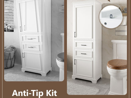 Freestanding Bathroom Vanity Tall With Damping Hinge Doors, Adjustable Shelves - White
