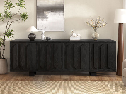 Farmhouse TV Stand, Storage Media Console With Adjustable Shelves & 3 Cable Holes