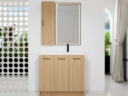 Freestanding Bathroom Vanity Set With Tall Linen Cabinet, 3 Door Storage Cabinet, Single Sink