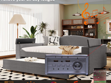 Upholstered Daybed With Storage Armrests, Trundle And Latest Integrated tooth Audio System