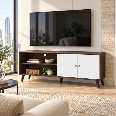 Amidon - TV Stand, With 2 Storage Shelves And 1 Cabinet