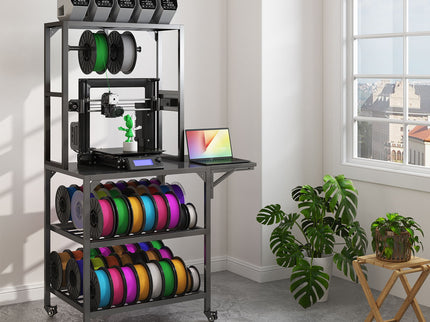 Heavy Duty 3D Printer Stand With Filament Storage Rack - Black
